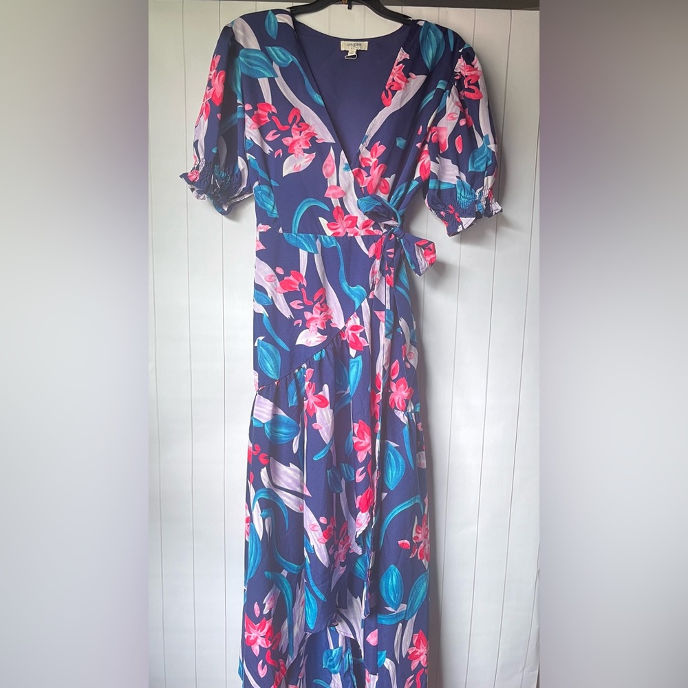 Wrap Dress Puff Sleeves High Low NWOT